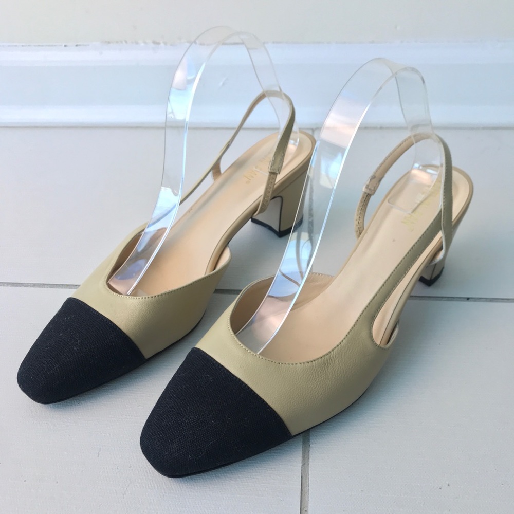 SLING BACKS HEELS SIZE 11.5 NUDE AND BLACK